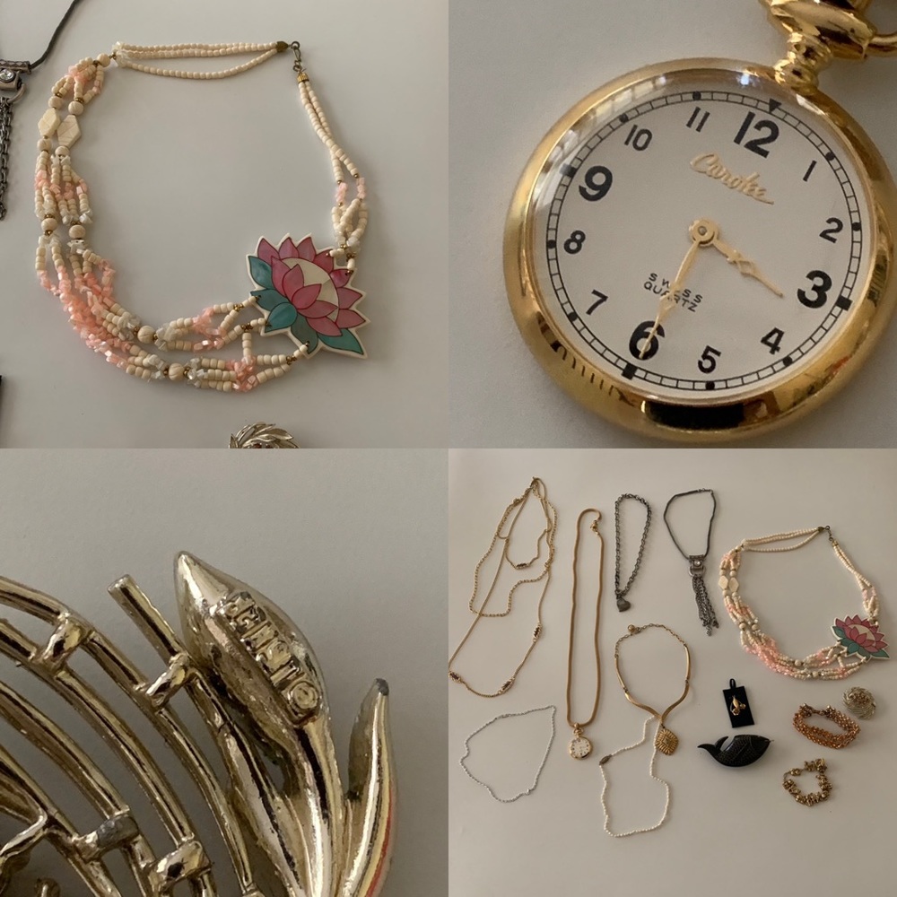 Lot of Vintage Costume Jewelry Necklace Earrings Brooch Signed & Unsigned 13 Pcs